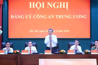 Tổng Bí thư, Chủ tịch nước Tô Lâm và các đồng chí lãnh đạo Đảng, Nhà nước dự Hội nghị Đảng ủy Công an Trung ương. (Ảnh: ĐĂNG KHOA)