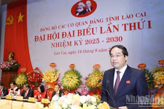 Đồng chí Trịnh Xuân Trường, Bí thư Tỉnh ủy Lào Cai, phát biểu chỉ đạo Đại hội. (Ảnh: THANH SƠN)