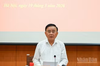 Thường trực Ban Bí thư Trần Cẩm Tú, Trưởng Ban Chỉ đạo, phát biểu tại phiên họp. (Ảnh: DUY LINH)