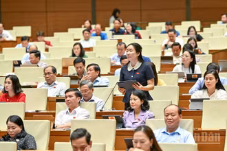 Đại biểu Trần Thị Thu Phước (Đoàn Kon Tum) phát biểu tại hội trường. (Ảnh: DUY LINH)