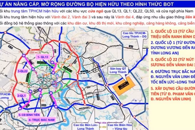 4 dự án BOT ở khu vực cửa ngõ ra vào Thành phố Hồ Chí Minh.