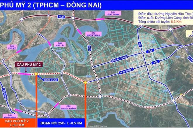 Cầu Phú Mỹ 2 kết nối giữa Thành phố Hồ Chí Minh và sân bay Quốc tế Long Thành, cũng như kết nối với vùng Đông nam bộ. (Nguồn: Sở Xây dựng Thành phố Hồ Chí Minh)