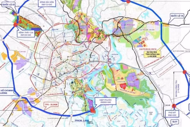 Hướng tuyến dự án Vành đai 4 Thành phố Hồ Chí Minh.
