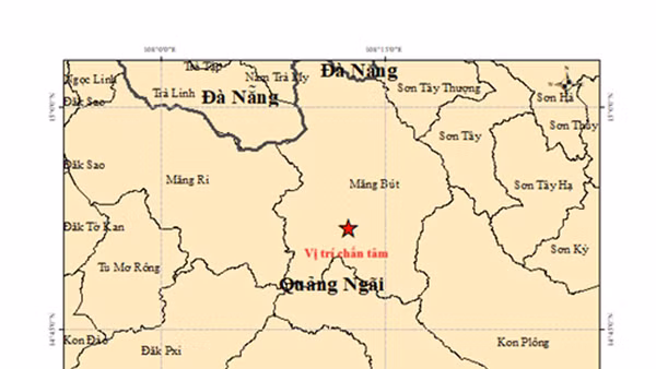 Bản đồ chấn tâm trận động đất có độ lớn 3,9. (Ảnh: Viện Các khoa học Trái đất)