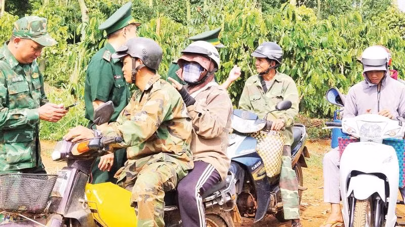 Lực lượng Bộ đội Biên phòng Cửa khẩu Thuận An tăng cường kiểm soát các hoạt động ra vào khu vực biên giới, nhằm ngăn chặn tội phạm ma túy giả danh người dân buôn bán ma túy qua biên giới (Ảnh NGUYỄN NAM)