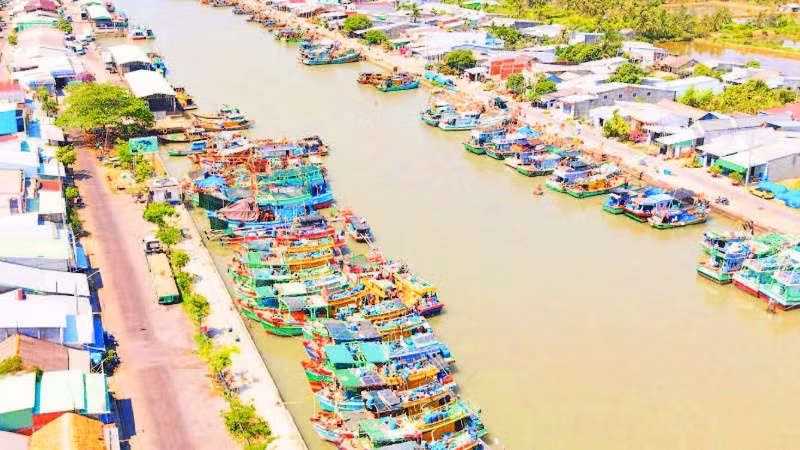 Cảng cá Định An, xã Đại An, tỉnh Vĩnh Long án ngữ vị trí đắc địa khu vực ven biển Tây Nam Bộ.