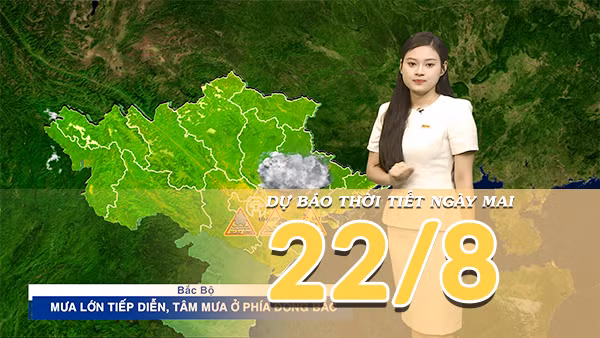 [Video] Dự báo thời tiết đêm nay và ngày mai ngày 22/8/2026: Áp thấp nhiệt đới di chuyển chậm trên Vịnh Bắc Bộ