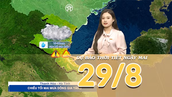 [Video] Dự báo thời tiết đêm nay và ngày mai 29/8/2026: Bắc Bộ tiếp tục mưa dông, Trung Bộ nắng nóng 