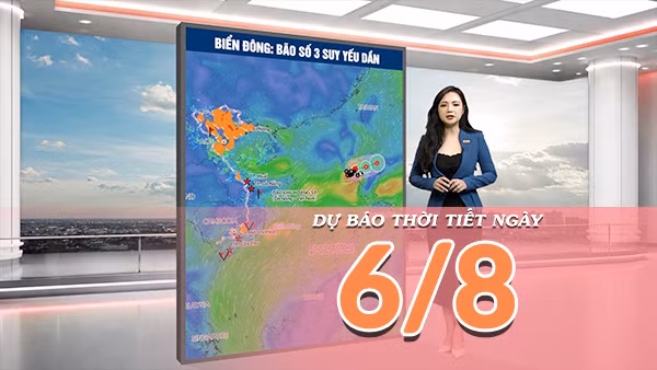 [Video] Dự báo thời tiết ngày 6/8/2026: Bắc Bộ và Bắc Trung Bộ tiếp tục mưa lớn, bão số 3 suy yếu 
