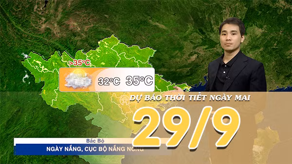 [Video] Dự báo thời tiết đêm nay và ngày mai 29/9/2026: Mưa giảm, nắng tăng trên cả ba miền