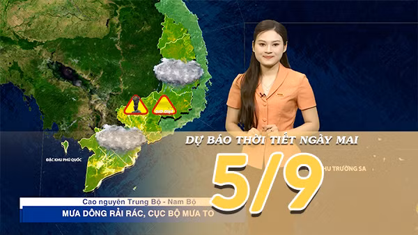 [Video] Dự báo thời tiết đêm nay và ngày mai 5/9/2026: Nắng nóng thu hẹp tại Bắc Bộ và Trung Bộ, phía Nam tiếp tục mưa dông 