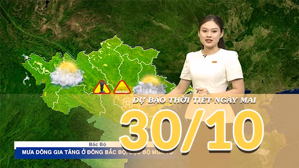 [Video] Dự báo thời tiết đêm nay và ngày mai 30/10/2026: Đông Bắc Bộ có nơi mưa to, Trung Bộ tiếp tục mưa dông 