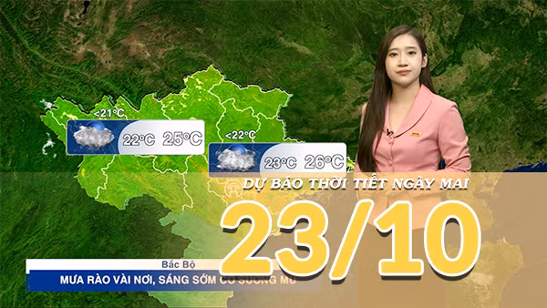 [Video] Dự báo thời tiết đêm nay và ngày mai 23/10/2026: Mưa dông thu hẹp tại Trung Bộ và Nam Bộ, Bắc Bộ tăng nhiệt