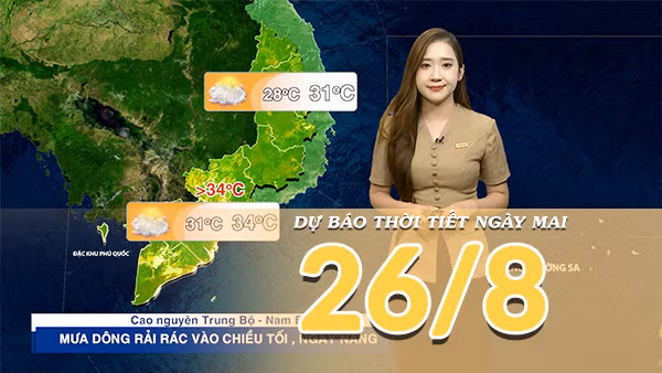 [Video] Dự báo thời tiết đêm nay và ngày mai 26/8/2026: Bão số 4 suy yếu thành áp thấp nhiệt đới
