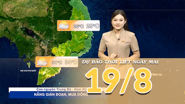 [Video] Dự báo thời tiết đêm nay và ngày mai ngày 19/8/2026: Áp thấp nhiệt đới trên Biển Đông, Bắc Bộ và Bắc Trung Bộ mưa lớn diện rộng 