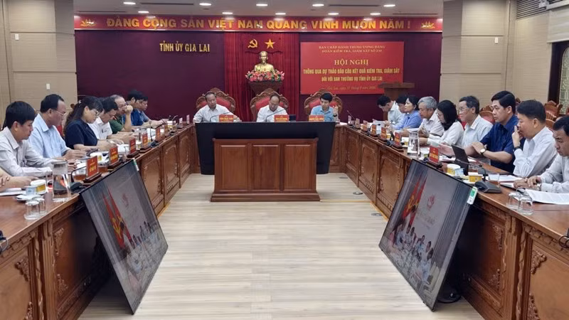 Hội nghị tổ chức tại điểm cầu Gia Lai. (Ảnh: LƯƠNG TÙNG)