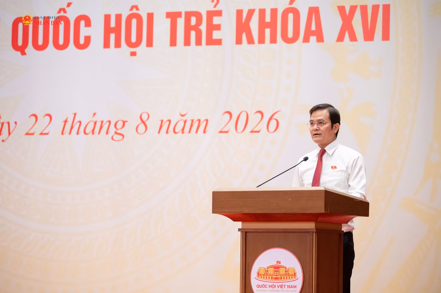 Chủ tịch Nhóm đại biểu Quốc hội trẻ khóa XVI Bùi Quang Huy phát biểu.