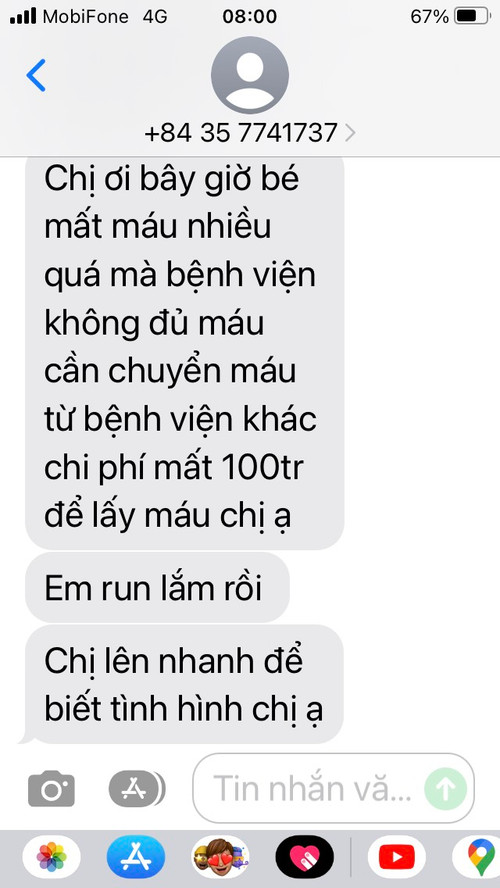 Tin nhắn lừa đảo của các đối tượng gửi đến phụ huynh.