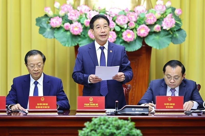 Phó Chủ nhiệm Văn phòng Chủ tịch nước Phạm Thanh Hà chủ trì Họp báo. (Ảnh: TTXVN)