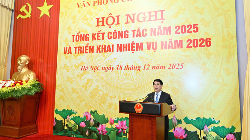 Chủ tịch nước Lương Cường phát biểu tại Hội nghị tổng kết công tác năm 2025 của Văn phòng Chủ tịch nước.