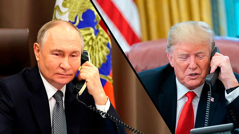 Tổng thống Nga Vladimir Putin và người đồng cấp Mỹ Donald Trump điện đàm. (Ảnh: TVZVEZDA.RU)