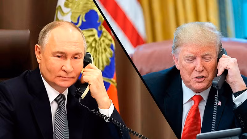 Tổng thống Nga Vladimir Putin và người đồng cấp Mỹ Donald Trump điện đàm. (Ảnh: TVZVEZDA.RU)