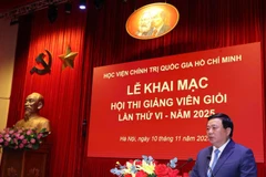 Đồng chí Nguyễn Xuân Thắng phát biểu khai mạc Hội thi giảng viên giỏi cấp Học viện lần thứ VI năm 2025 của Học viện Chính trị quốc gia Hồ Chí Minh. 