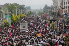 Biểu tình bạo loạn phản đối Chính phủ tại thủ đô Kathmandu, Nepal, ngày 8/9/2025. (Ảnh: Anadolu Agency/TTXVN)