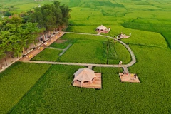Điểm du lịch được thiết kế mộc mạc, hài hòa với thiên nhiên xanh mát chung quanh.