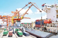 Bốc xếp hàng hóa xuất nhập khẩu tại cảng Hải Phòng. (Ảnh DUY LINH)