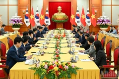 Quang cảnh cuộc hội kiến tại Trụ sở Trung ương Đảng. (Ảnh: DUY LINH)