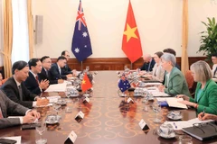 Phó Thủ tướng, Bộ trưởng Ngoại giao Bùi Thanh Sơn hội đàm với Bộ trưởng Ngoại giao Australia Penny Wong. (Ảnh: TTXVN)