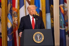 Tổng thống Mỹ Donald Trump phát biểu tại Nhà trắng, Washington D.C. (Ảnh: THX/TTXVN)