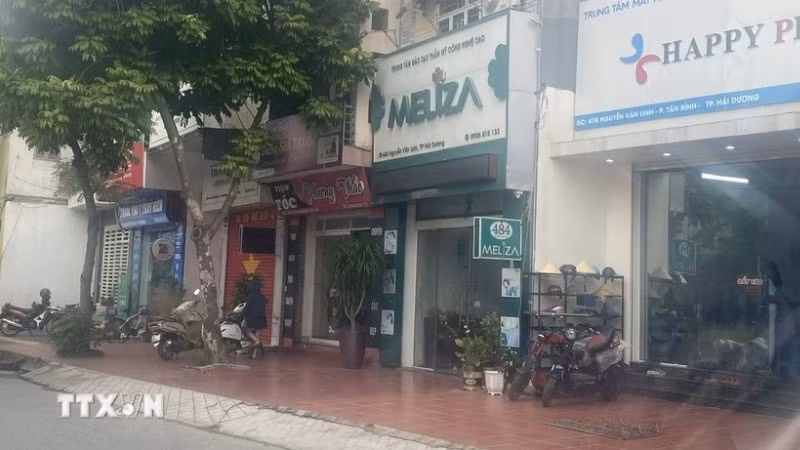 Nơi xảy ra sự cố - Thẩm mỹ trị liệu, Trung tâm đào tạo thẩm mỹ công nghệ cao MELIZA ở 484, Nguyễn Văn Linh, phường Lê Thanh Nghị, thành phố Hải Phòng. (Ảnh: TTXVN)