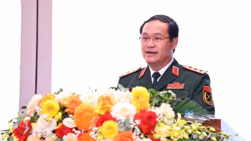 Đồng chí Thượng tướng Vũ Hải Sản, Ủy viên Trung ương Đảng, Thứ trưởng Quốc phòng phát biểu chỉ đạo tại đại hội. 