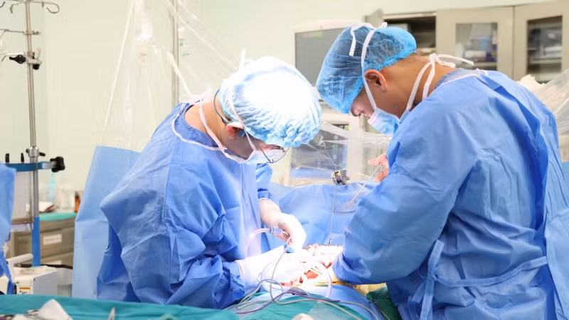 Bác sĩ tiến hành ghép gan cho người bệnh.