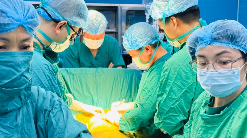 Ê-kíp bác sĩ tiến hành ghép phổi cho người bệnh. 