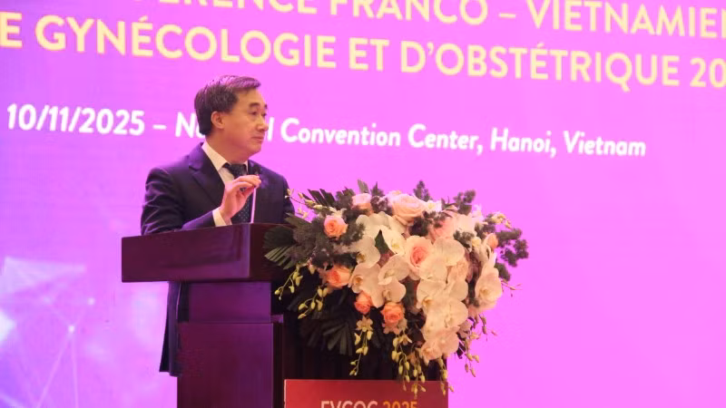 Giáo sư, Tiến sĩ Trần Văn Thuấn, Thứ trưởng Y tế phát biểu tại hội nghị. 