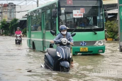 Triều cường vùng hạ lưu sông Sài Gòn vượt báo động 3 và gây ngập nhiều vũng trũng, thấp tại các khu vực như Nhà Bè...