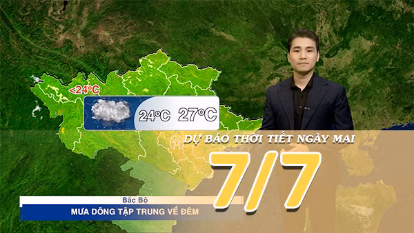 [Video] Dự báo thời tiết đêm nay và ngày mai ngày 7/7/2026: Mưa dông tiếp diễn về đêm và sáng sớm tại Bắc Bộ, Trung Bộ