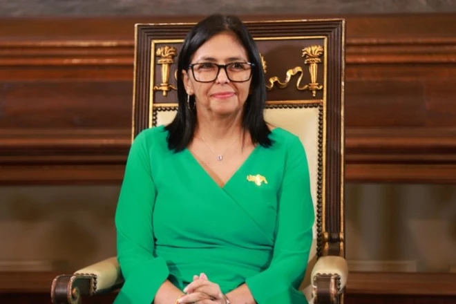 Bà Delcy Rodriguez tại lễ tuyên thệ nhậm chức Tổng thống lâm thời Venezuela, ở Caracas, ngày 5/1/2026. (Ảnh: THX/TTXVN) 