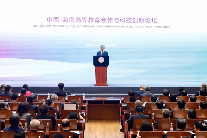 Tổng Bí thư, Chủ tịch nước Tô Lâm phát biểu chính sách tại Đại học Thanh Hoa. (Ảnh: Thống Nhất/TTXVN)