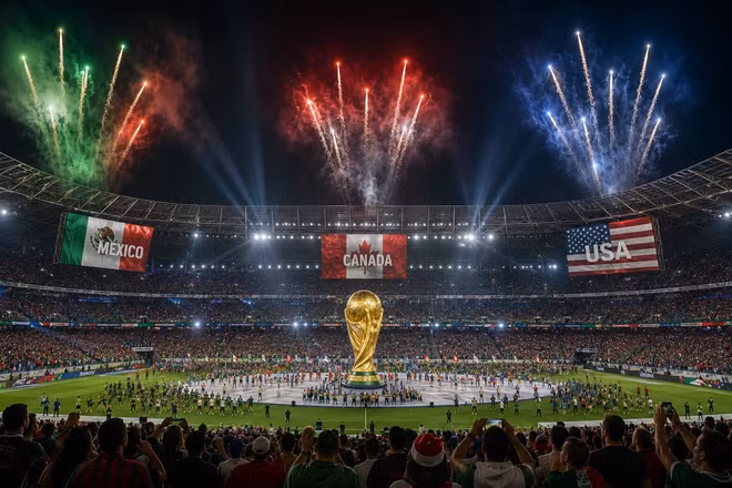 Chương trình khai mạc World cup ở ba nước (Mỹ, Canada và Mexico) với ba màu sắc khác nhau. 
