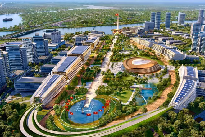 Khu trung tâm của Trung tâm hành chính - chính trị tỉnh Đồng Nai mới, Trung tâm hội nghị đa năng và các khu thương mại ven sông. (Ảnh đồ họa)