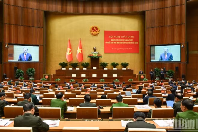 Quang cảnh Hội nghị toàn quốc nghiên cứu, học tập, quán triệt và triển khai thực hiện Nghị quyết Đại hội XIV của Đảng. (Ảnh: DUY LINH)