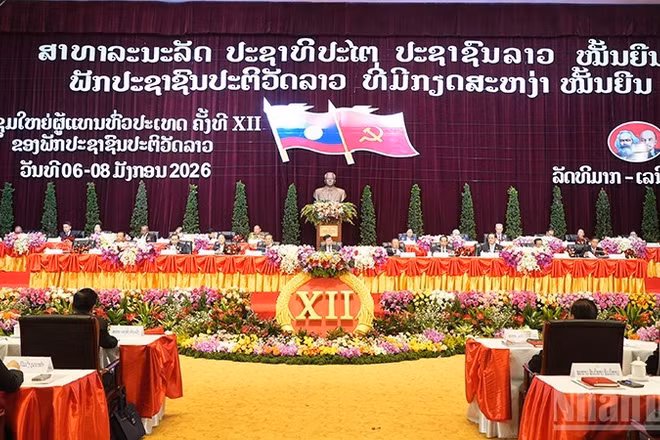 Quang cảnh phiên khai mạc Đại hội đại biểu toàn quốc lần thứ XII của Đảng Nhân dân Cách mạng Lào. (Ảnh: Cộng tác viên)