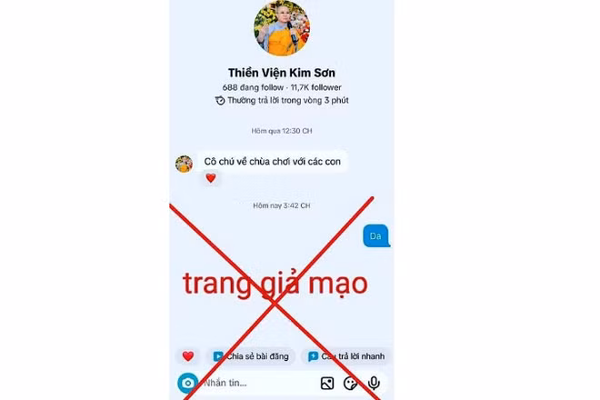Tài khoản kẻ được cho là mạo danh Chùa Kim Sơn kêu gọi từ thiện nuôi trẻ.