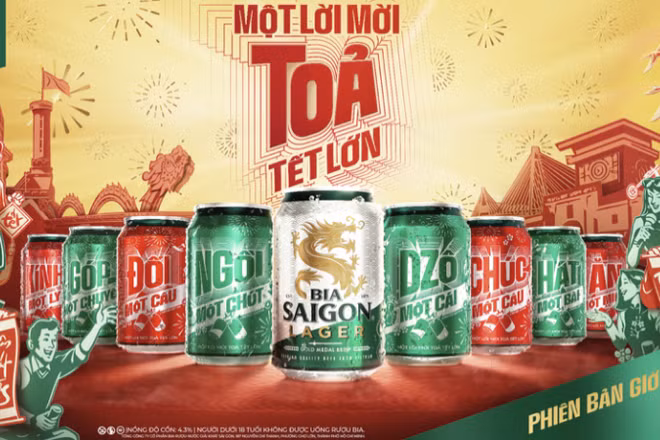 Bộ sưu tập giới hạn của Bia Saigon gồm 8 phiên bản lon, đại diện cho 8 cách gửi trao lời mời ngày Tết quen thuộc của người Việt.