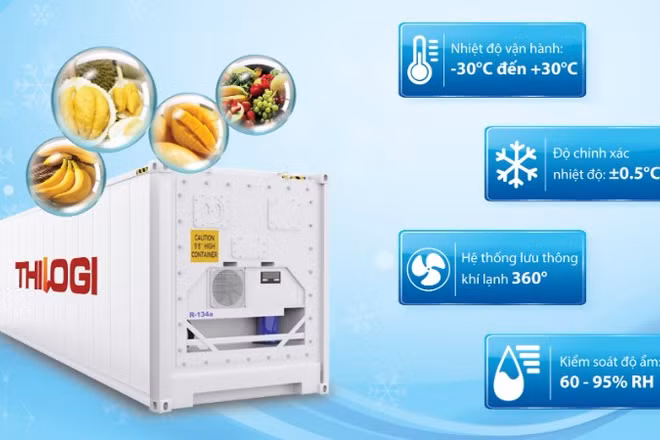 Thilogi đầu tư container lạnh số lượng lớn, vận chuyển đa dạng các mặt hàng nông sản, thủy sản, thực phẩm chế biến... Nhiệt độ được kiểm soát trong suốt hành trình.
