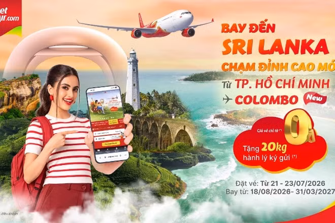 Hãng hàng không Vietjet ưu đãi giá vé Eco từ 0 đồng (chưa gồm thuế, phí) cùng ưu đãi tặng 20kg hành lý ký gửi cho hành khách đặt vé trong 3 ngày vàng từ 21 đến 23/7/2026.